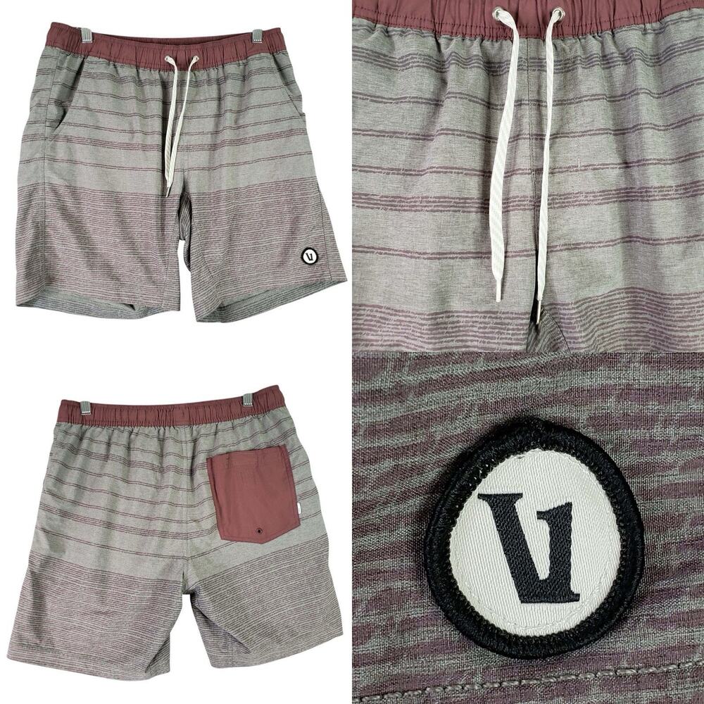 Vuori Kore Shorts Lined Gray Maroon Striped Running Men’s Size Medium M